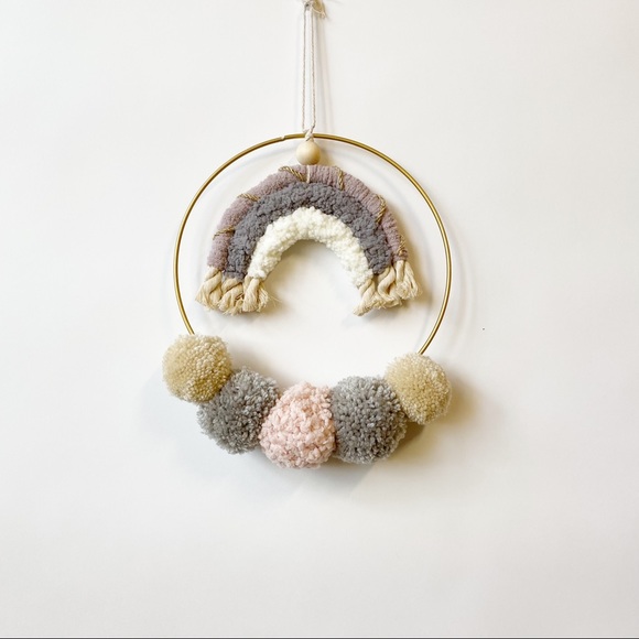Rainbow Pom Pom Baby Nursery Wreath Pink Handmade - Picture 2 of 4